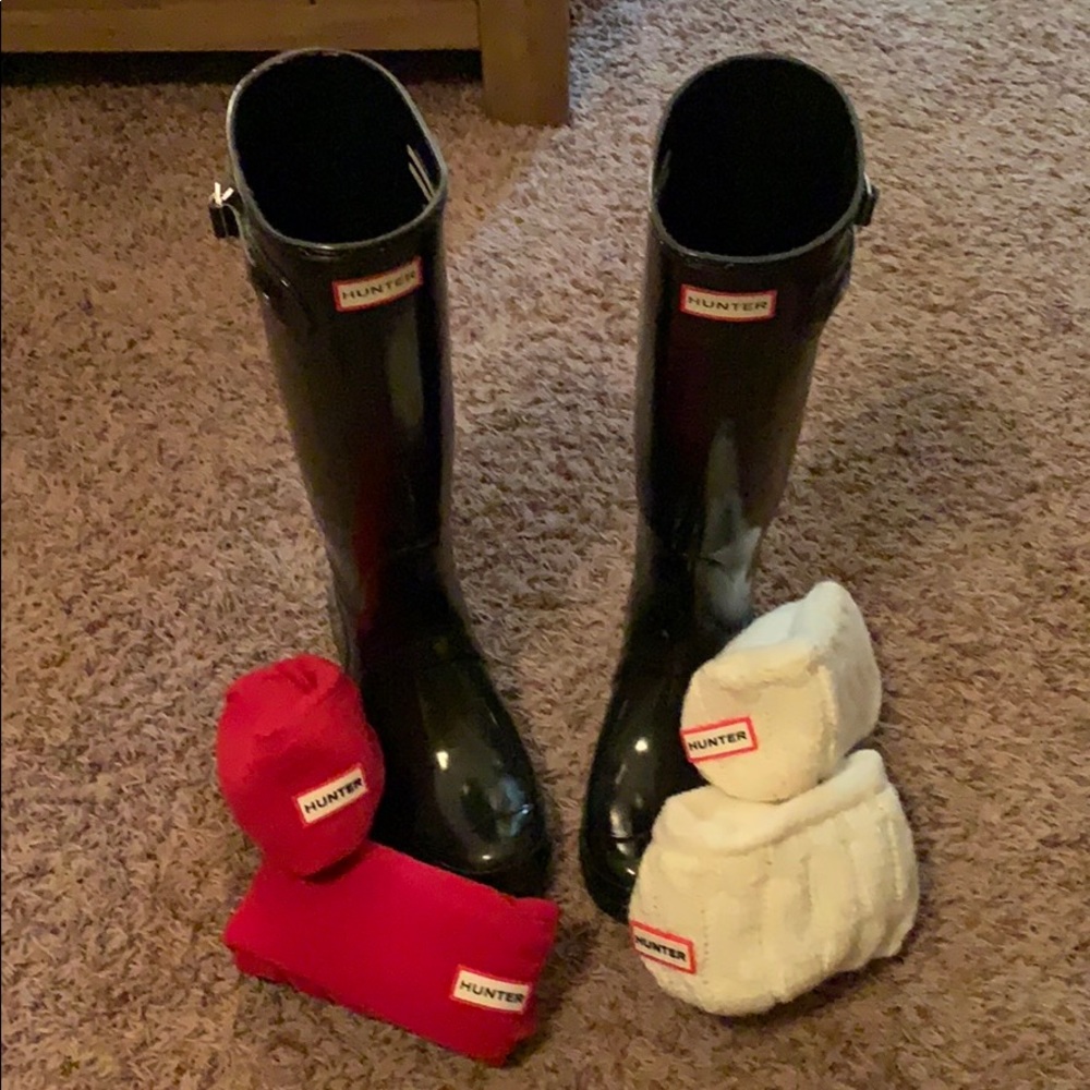 Hunter Boots Tall with tall fuzzy socks